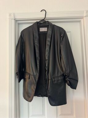 Faux Leather Black Blazer Jacket